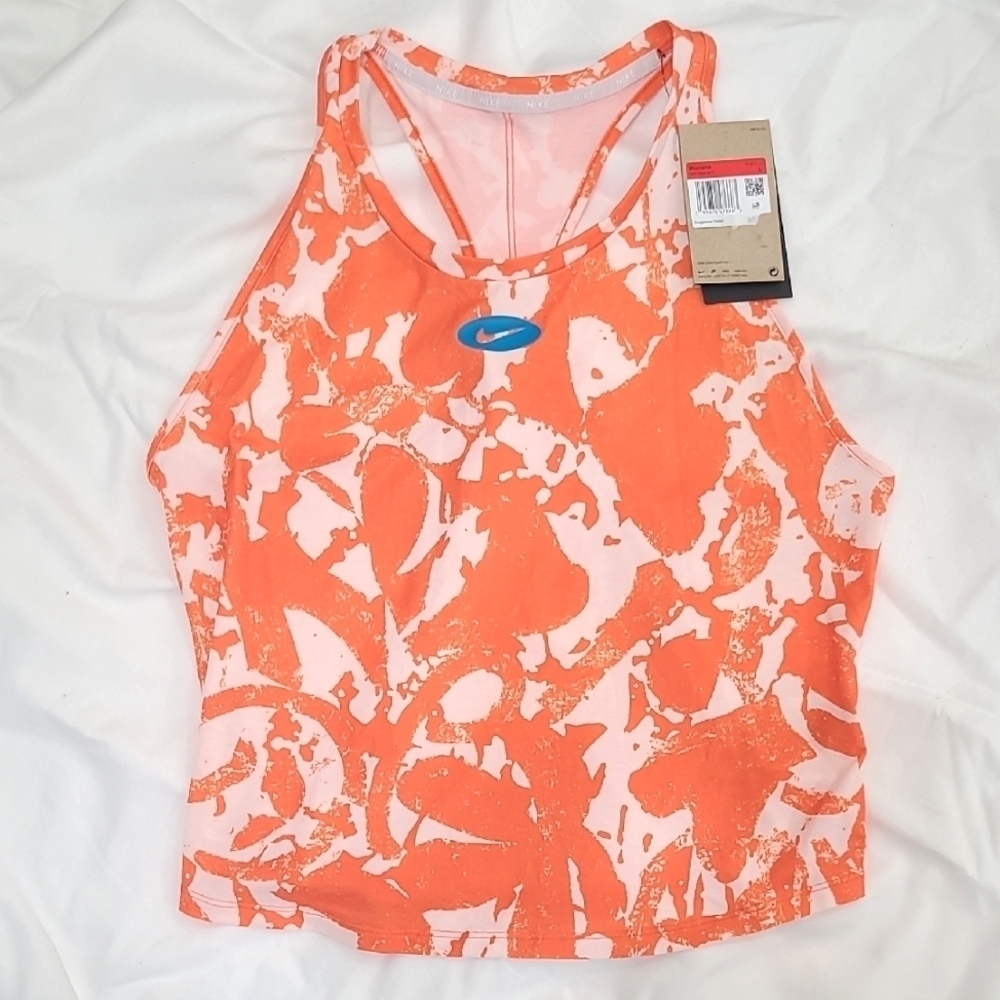 *NWT* NIKE Dri-Fit Slim Fit Training Racer Back Tank Orange/White w/Blue Logo, L